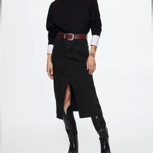 Mango Slit Denim Skirt in Black